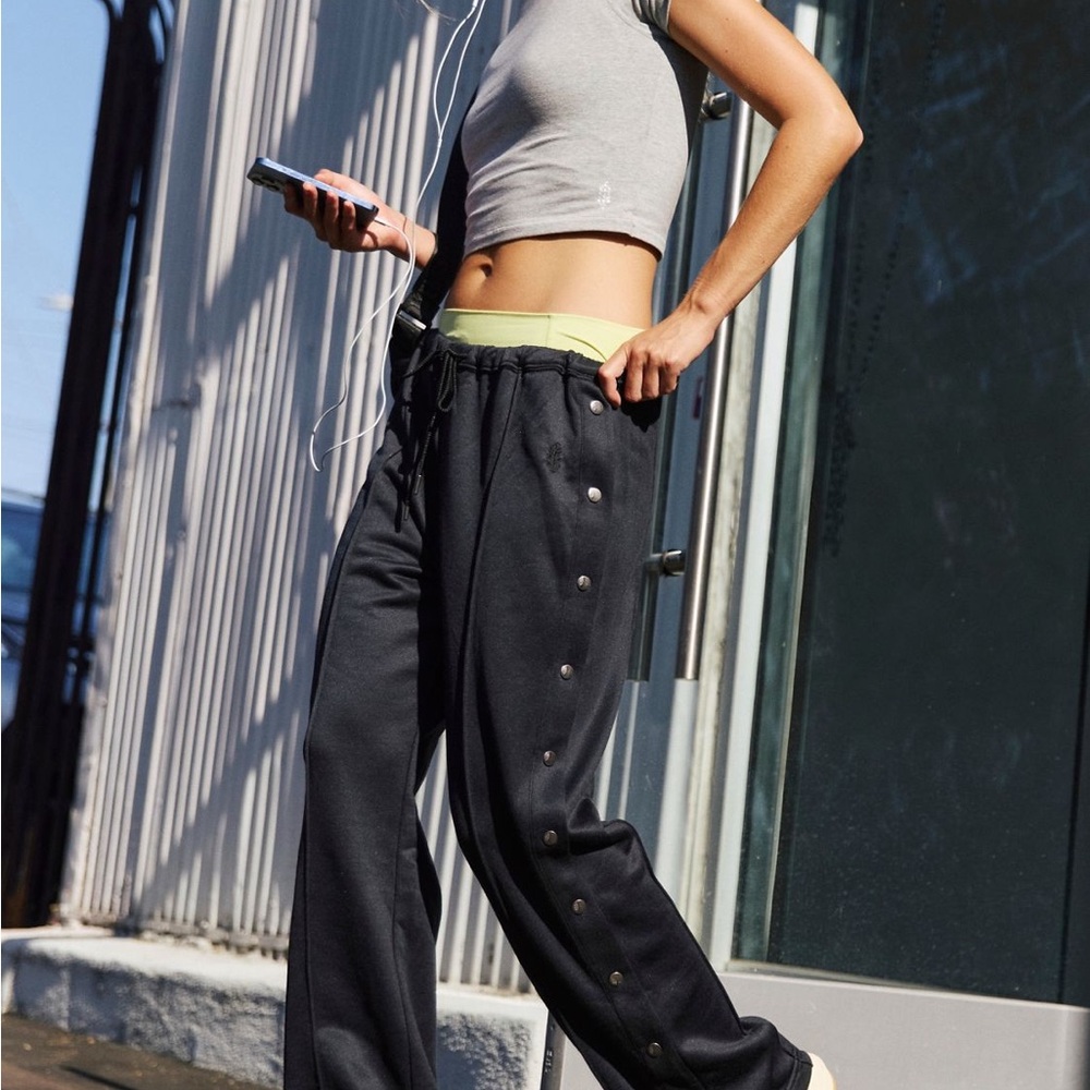 FP Movement Black Track Pants  with Snap Buttons, High Waist and Relaxed…